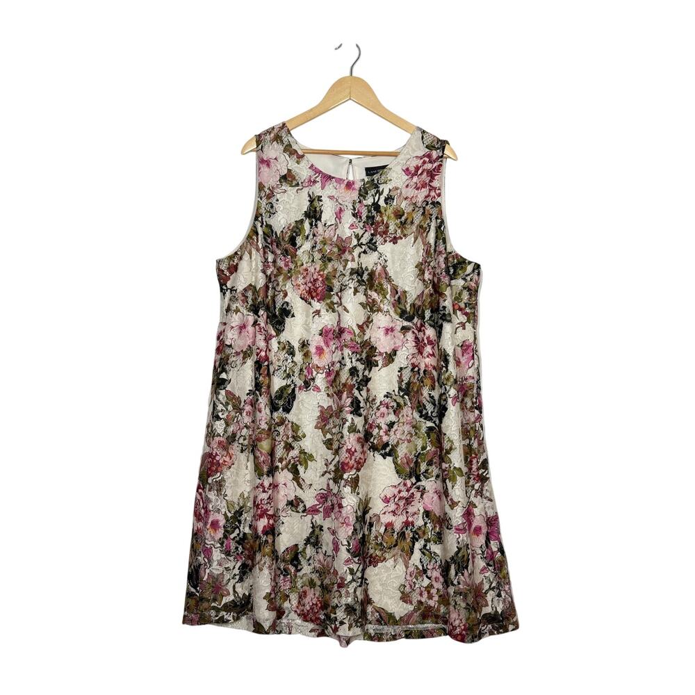 Lane Bryant Midi Lace Dress Womens Size 20 White Pink Floral Sleeveless Summer